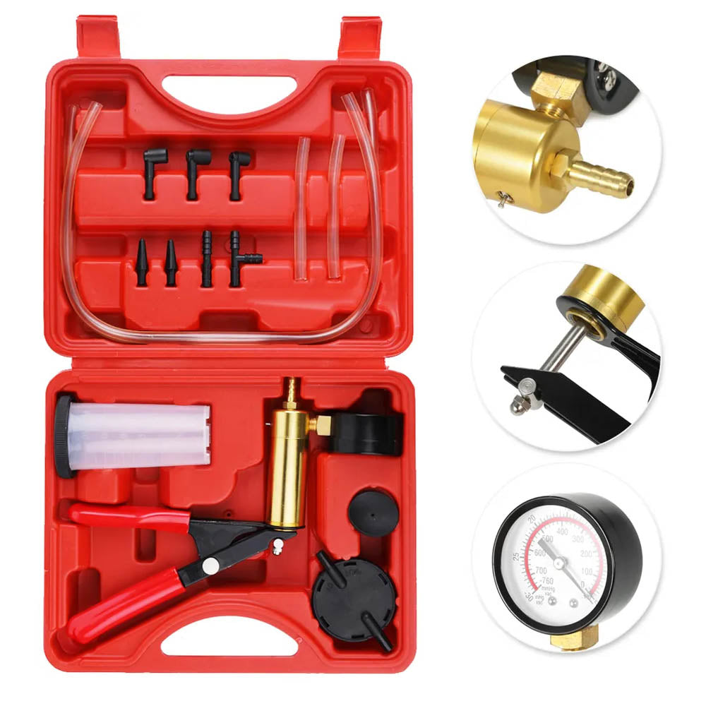 CAER Manual Brake Bleeder & Vacuum Pump Kit – 2-in-1 Handheld Automotive Fluid Tester with Gauge & Adapters