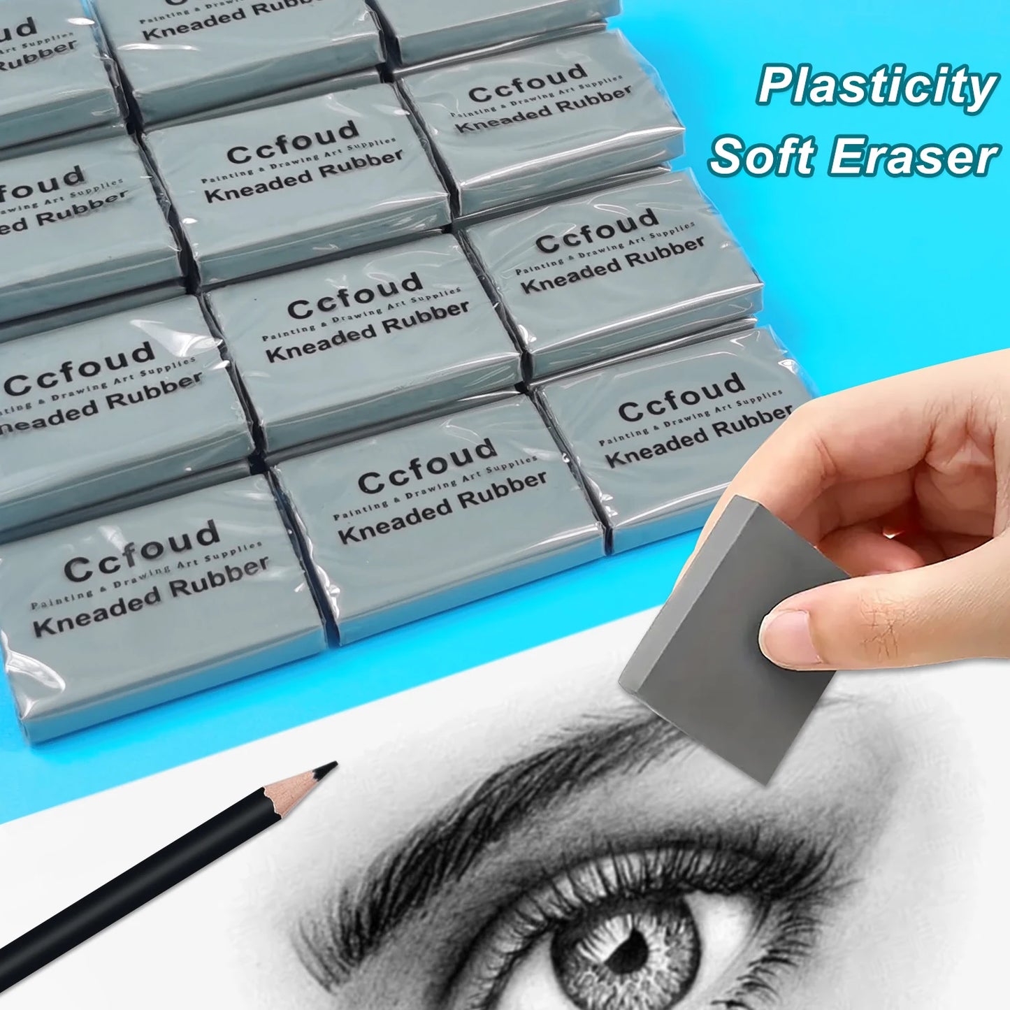Grey Plastic Kneaded Eraser Set (3/6/10/20/36pcs) – Soft Rubber Art Erasers for Sketching, Drawing, Blending, Shading & Highlighting for Artists and Adults