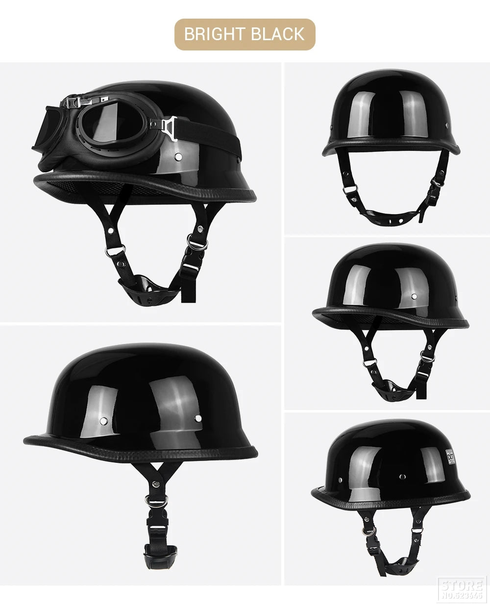 German Leather Motorcycle Half Helmet - Vintage Open Face Biker Helmet, DOT Certified, Casco Moto for S-XXL Sizes