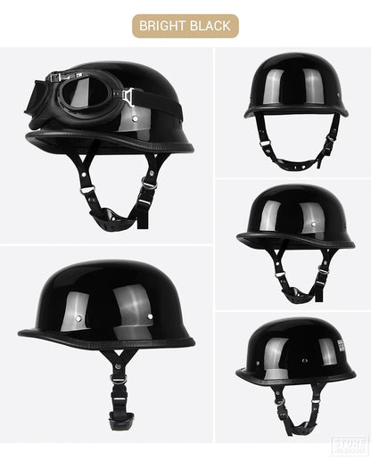 German Leather Motorcycle Half Helmet - Vintage Open Face Biker Helmet, DOT Certified, Casco Moto for S-XXL Sizes