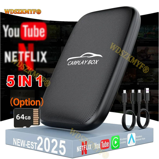 5-in-1 CarPlay AI Box – Wireless Android Auto Adapter and Multimedia Player for YouTube, Netflix, and Auto Connect