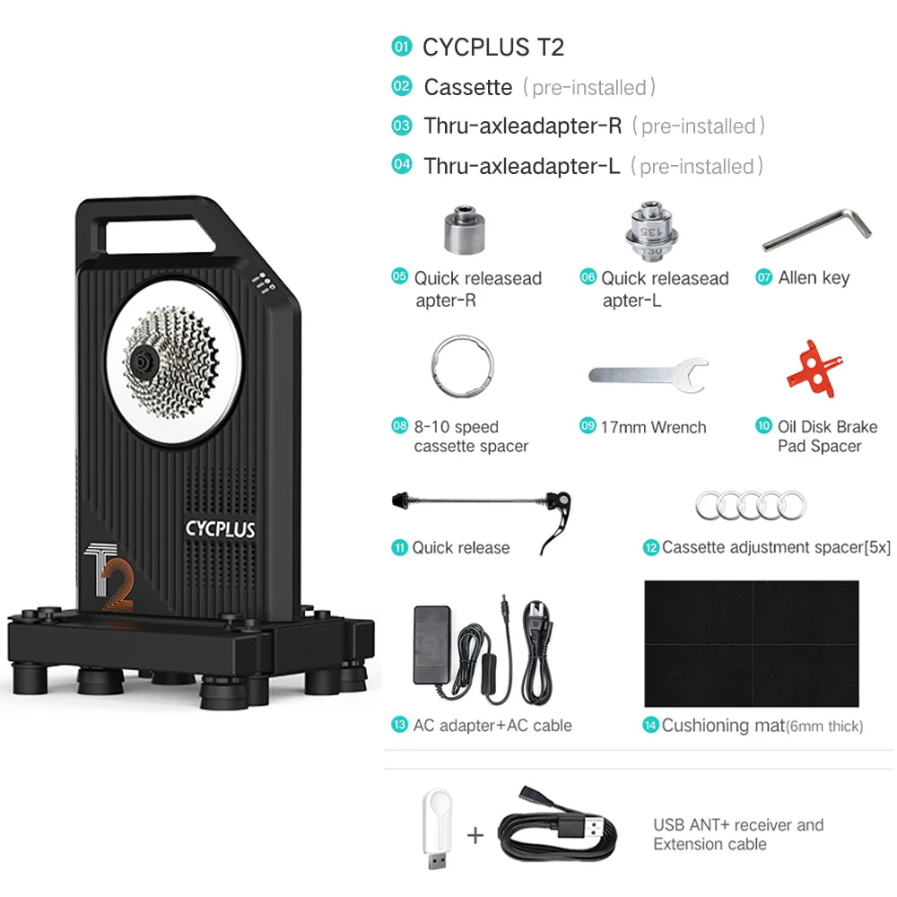 CYCPLUS T2 Indoor Cycling Trainer — Direct Drive Exercise Bike with ANT+ & BLE 5.0 Power Meter