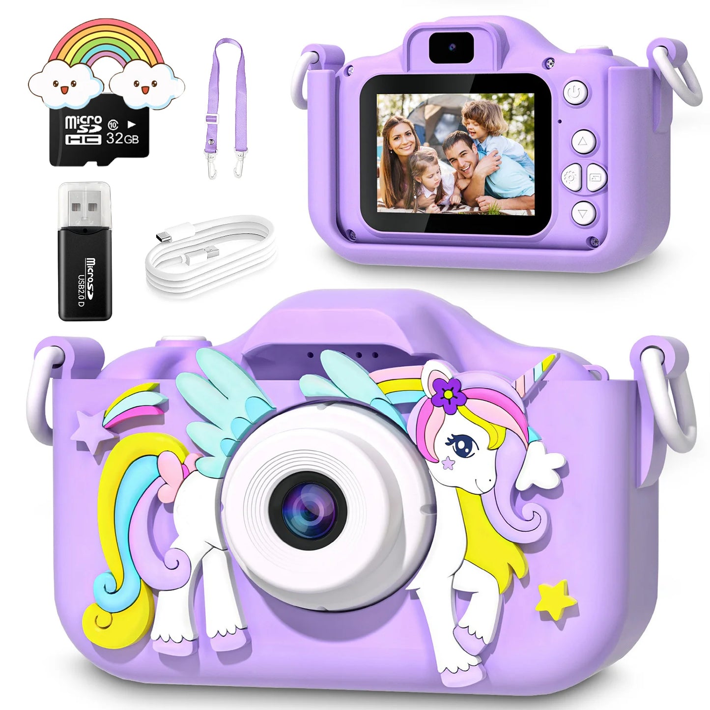 Kids Mini Unicorn Camera - 1080P HD Toy for Boys & Girls, 2" Screen with 32GB SD Card, Perfect Birthday Gift