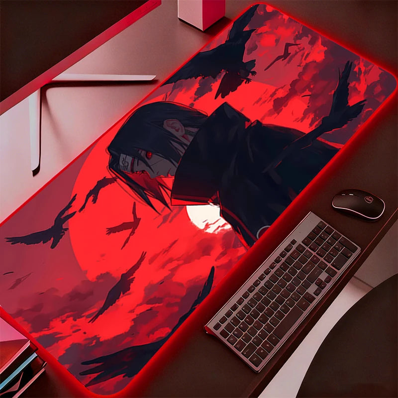 RGB Backlit Anime Gaming Mouse Pad – Naruto Itachi Uchiha LED Desk Mat for Keyboard & PC Gamer Accessories Large Desk Pad