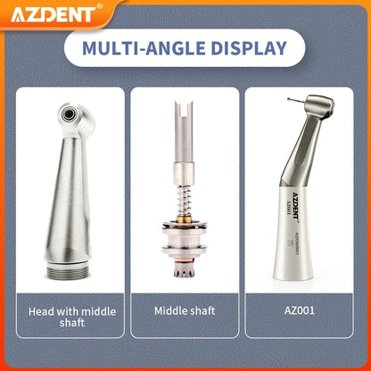 AZDENT Dental Low Speed Handpiece 1:1 Contra Angle – Push Button for ø2.35mm CA Burs, 2/4 Holes, Air Motor