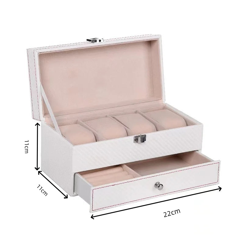 PU Leather Jewelry & Watch Organizer Box — Storage Case for Rings, Earrings, Bracelets, Perfect Gift Casket
