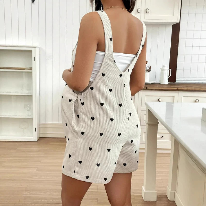 Women’s Maternity Jumpsuit – Casual Printed Pants with Adjustable Waist & Suspenders, Comfortable Pregnancy Shorts