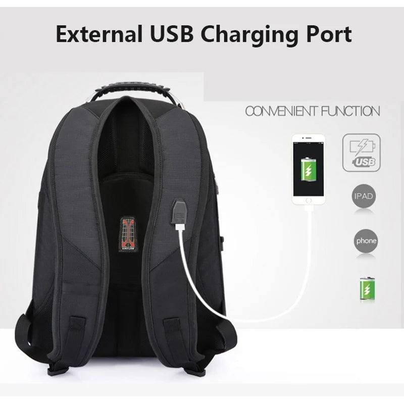 Swiss Multifunctional 17 Inch Laptop Backpack – Durable Travel Bag with USB Charging Port, Water-Resistant College Bookbag