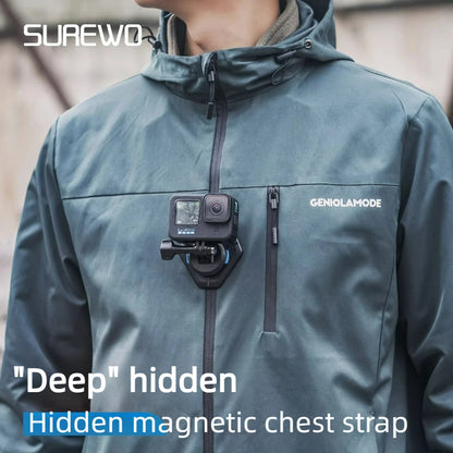SUREWO Magnetic Quick Release Chest Strap Mount – Action Camera Bracket for GoPro 13/12/11 & DJI Action 5/4 Pro Accessories