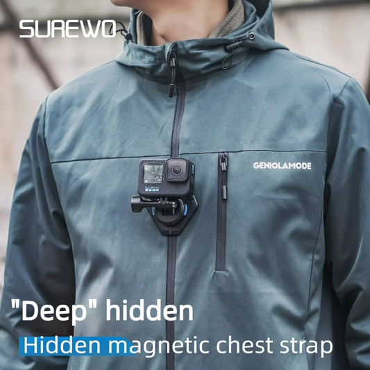 SUREWO Magnetic Quick Release Chest Strap Mount – Action Camera Bracket for GoPro 13/12/11 & DJI Action 5/4 Pro Accessories