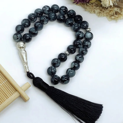 10mm Green Malachite Rosary Bracelet – 33 Beads Islamic Muslim Tasbih Prayer Beads with Tassel Pendant for Men & Women Spiritual Jewelry