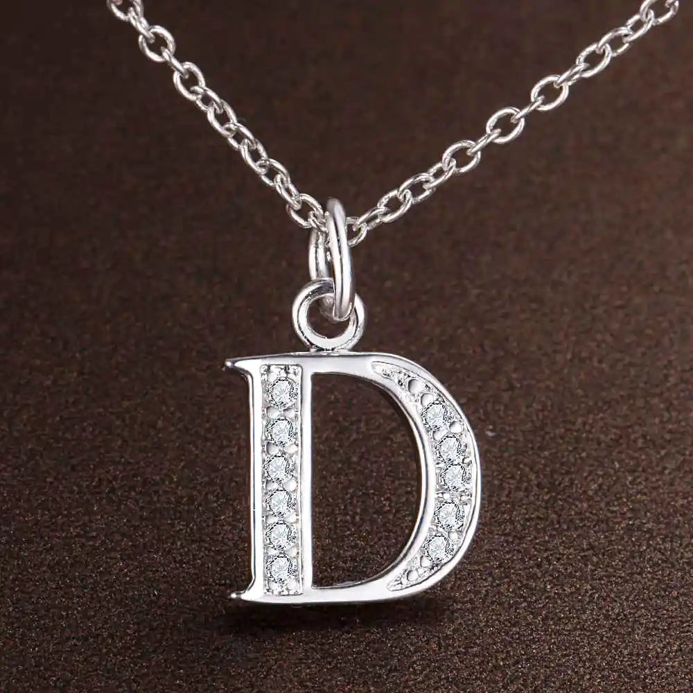26 Letters 925 Sterling Silver Zircon Necklace Pendant – Personalized Alphabet Jewelry for Women | Elegant Wedding & Gift Accessory