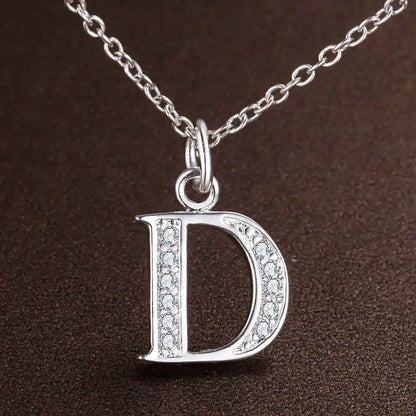 26 Letters 925 Sterling Silver Zircon Necklace Pendant – Personalized Alphabet Jewelry for Women | Elegant Wedding & Gift Accessory