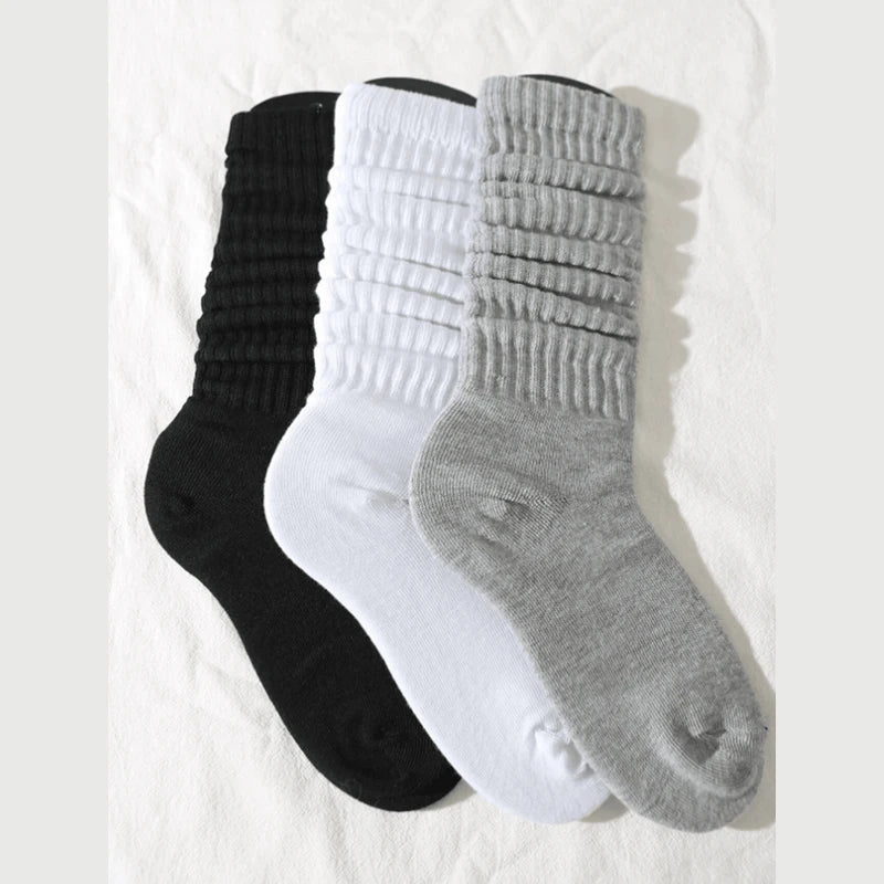 Women’s White Mid-Calf Socks - 3 Pairs Comfortable Breathable Basic Fashion Socks