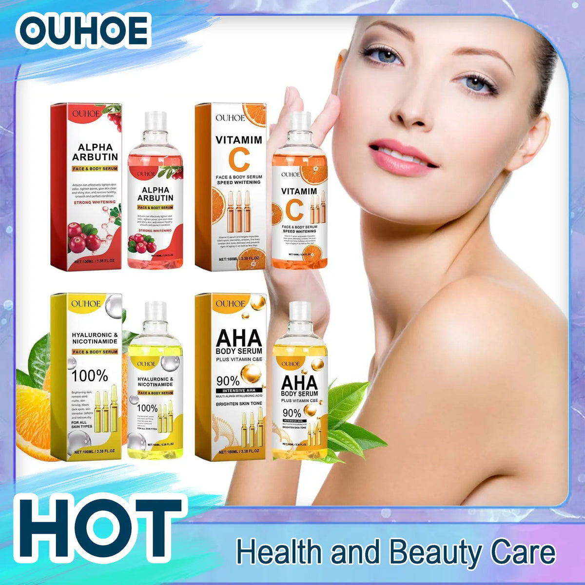 Hyaluronic Acid & Vitamin C Facial Serum – AHA Brightening, Dark Spot Care, Pore Care & Hydrating Skin Repair Treatment
