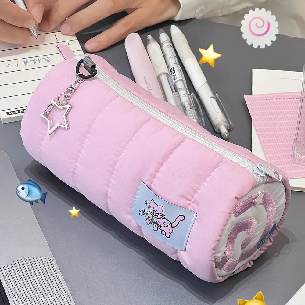 Large Capacity Pink Pencil Case - Soft Touch Pen Bag Stationery Storage Organizer for Students & Gifts