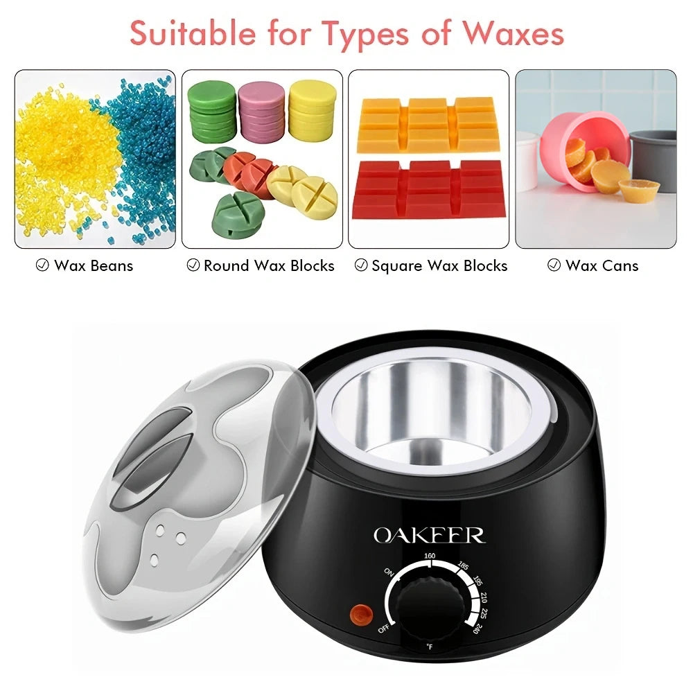 [EU Plug] 200ml Black Wax Melting Machine – 200g Wax Beans Set for Hair Removal & Wax Therapy Heating