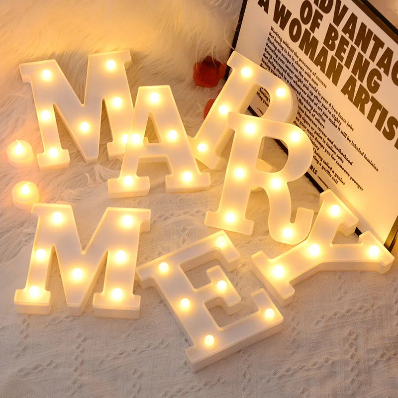 LED Number & Letter Night Light - Luminous A-Z Alphabet & 0-9 Lamp for Party and Wedding Decor