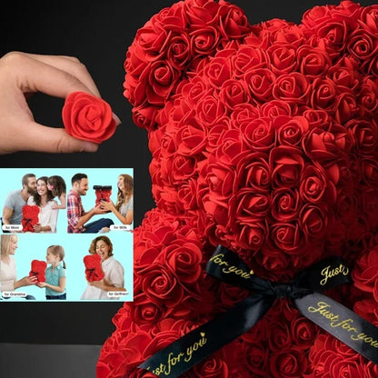 Forever Rose Teddy Bear – Artificial Flower Gift for Mom & Special Occasions