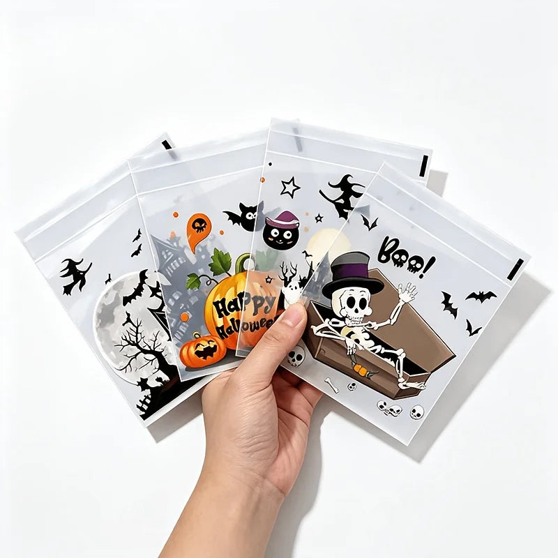 100-Piece Halloween Treat Bags - Clear Self-Sealing Candy, Cookie, and Trick-or-Treat Goodie Bags