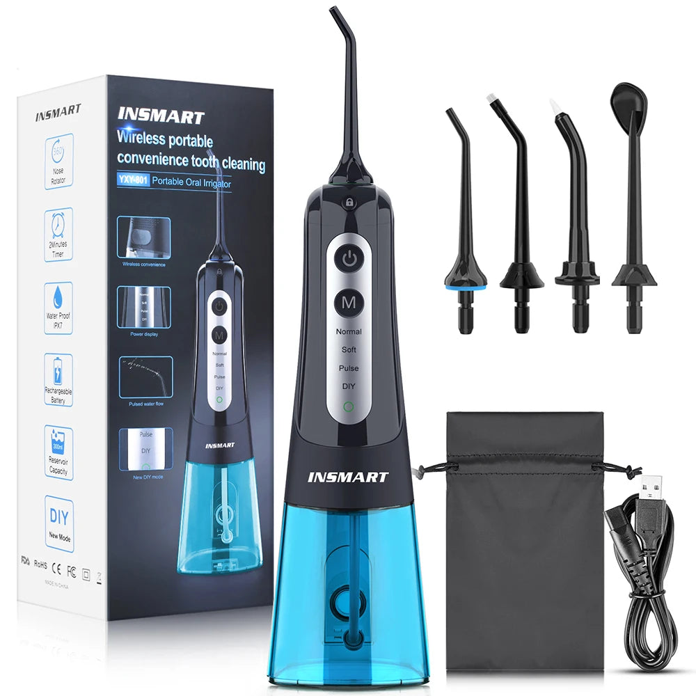 INSMART Portable Oral Irrigator – 300ml Waterproof Dental Water Flosser for Teeth Cleaning & Whitening