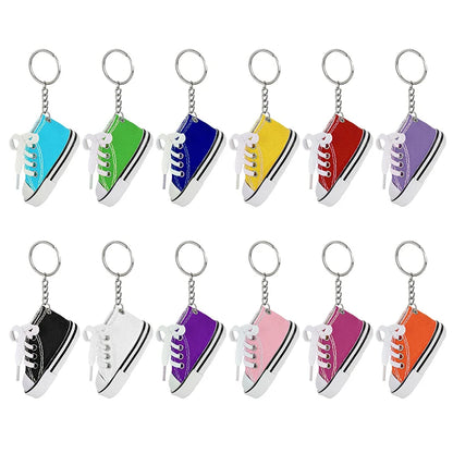 12-Piece Mini Shoe Keychains – Cloth Material Shoe Key Rings Set