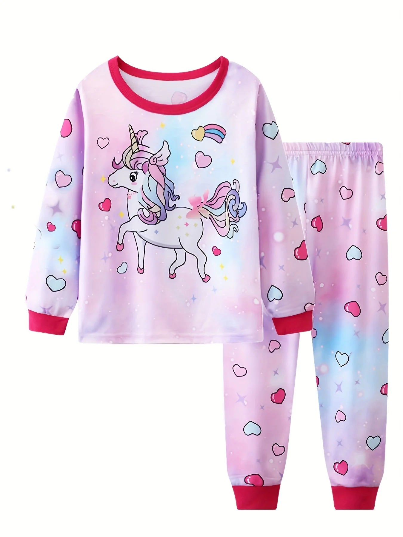 Girls Unicorn Cartoon Pajama Set – Long Sleeve Two-Piece Sleepwear for Kids