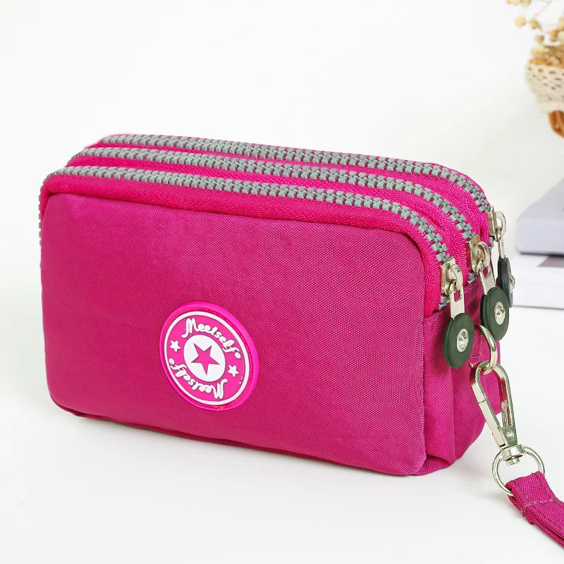 Three-Layer Zipper Short Mobile Phone Bag for Women - Fashionable, Waterproof with Multi-Layer Pockets, Portable Hand Makeup Bag