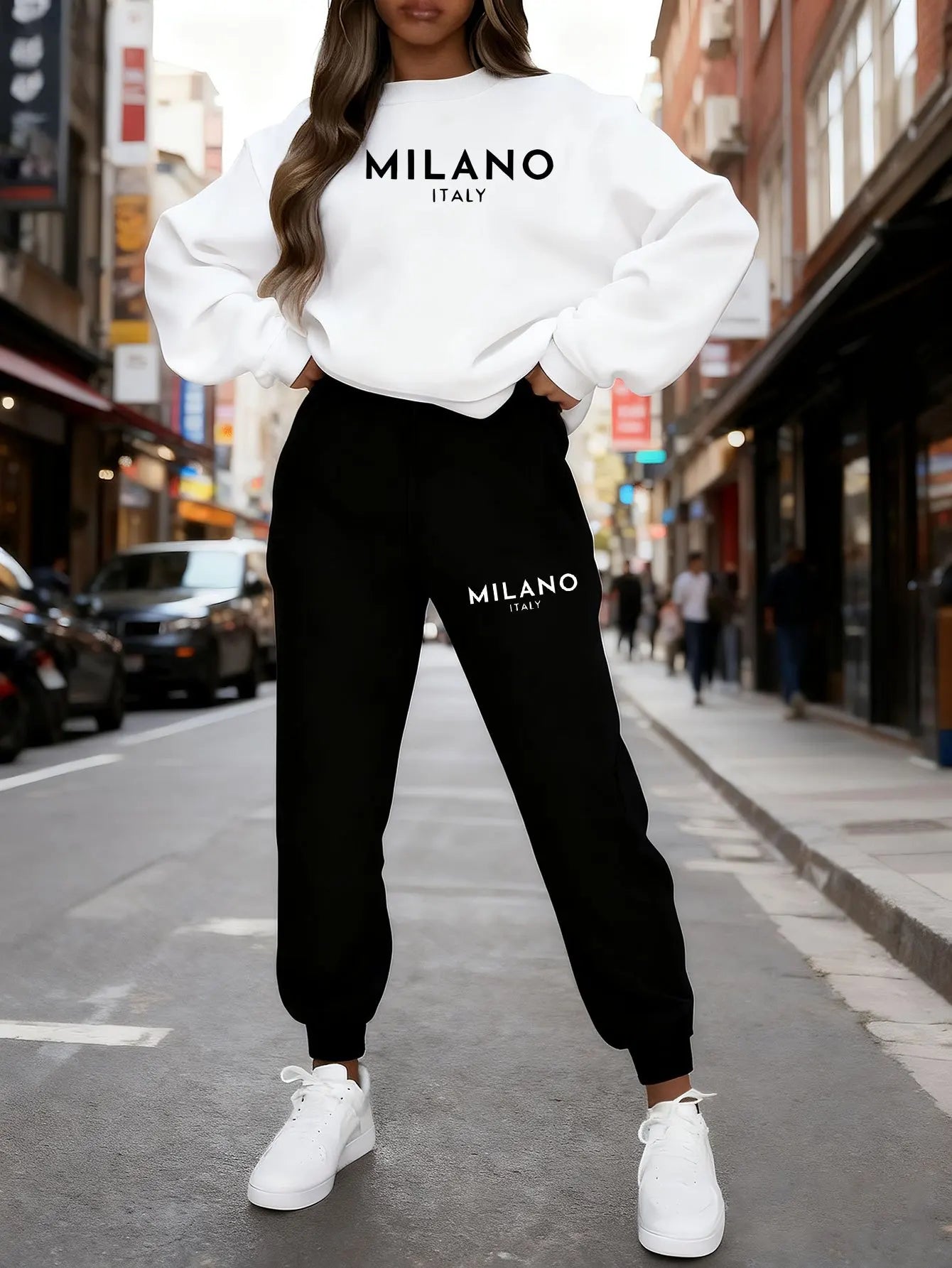 Women's Milano Italia 2-Piece Winter Set - Plush Warm Hooded Sweatshirt & Sports Pants Outfit