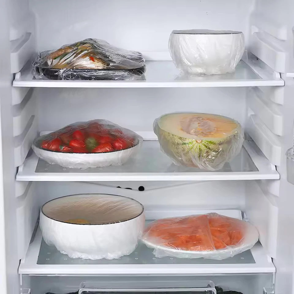 Disposable Transparent Plastic Food Cover Bags, Reusable Cling Film Wrap for Kitchen Storage, Freezing & Food Protection