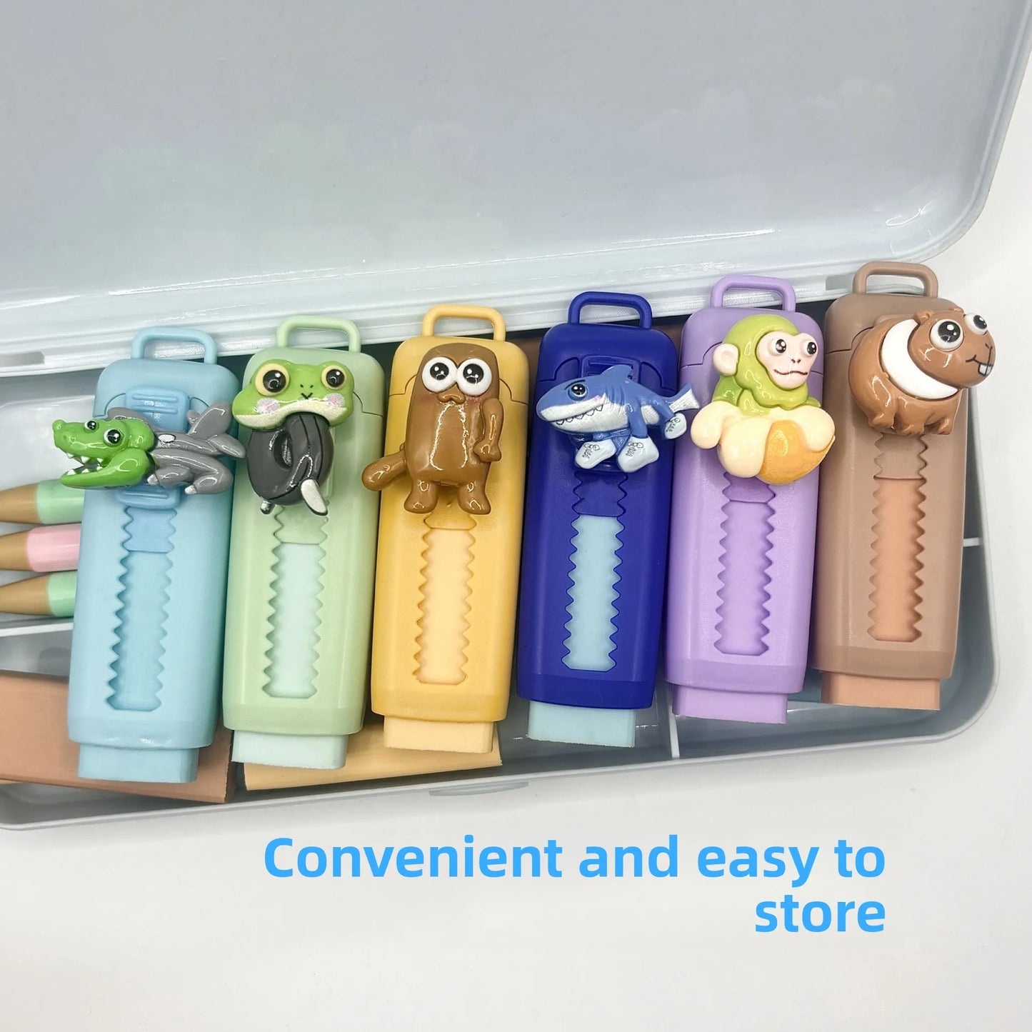 6PCS Italian Brainrot Tung Retractable Pencil Erasers — Kawaii Cute Drawing & Painting School Supplies