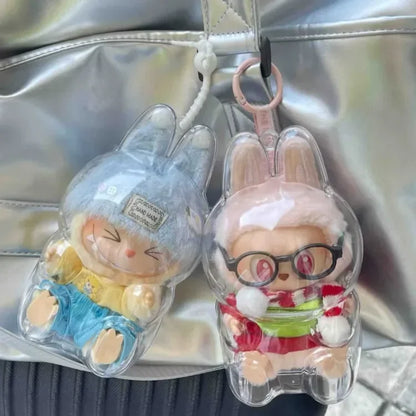 Labubu Transparent Protective Cover – Cute Elf Plushie Display Bag & Mini Portable Storage Box for Stuffed Toys