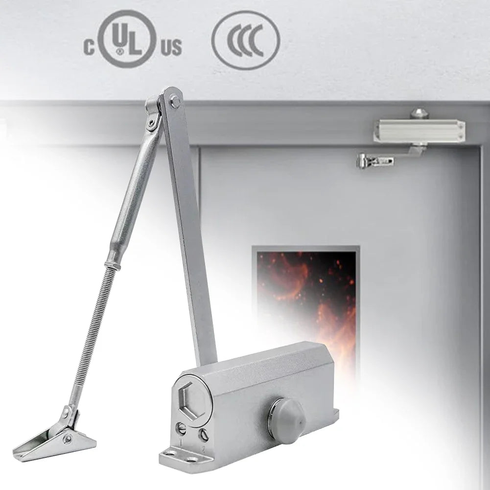 25-85KG Hydraulic Automatic Door Closer - Adjustable Speed, Positioning Door Stop & Protective Holder Hardware (1PCS)
