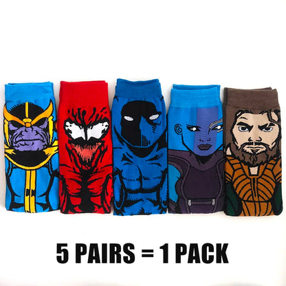Cartoon Anime Crew Socks - 5 Pairs Unisex Hip Hop Street Style Novelty Casual Socks for Men and Women