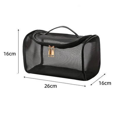 Large Toiletry Bag — Mesh Travel Cosmetic Pouch with Zipper, Makeup Organizer for Girls