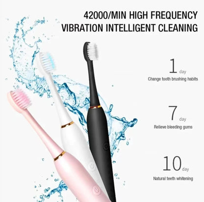 Sonic Electric Toothbrush for Adults – USB Rechargeable IPX7 Waterproof with DuPont Brush Heads & 6 Cleaning Modes