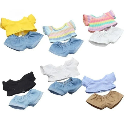 15-17cm Labubu & 10cm Cotoon Doll Clothes — Kpop EXO Idol Doll Outfit Set, T-Shirt & Denim Shorts Accessories