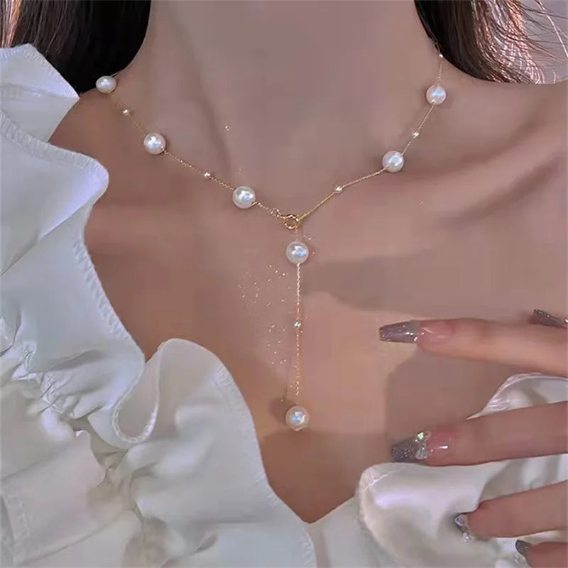 Simple Imitation Pearl Necklace – Adjustable Elegant Irregular Beads, Trendy Jewelry for Women, Girls, Date, Wedding & Party Gift