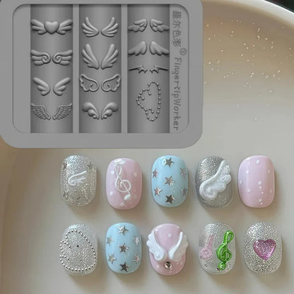 3D Angel Wings Nail Art Silicone Mold - Reusable Clear DIY Manicure Template for Gel Nail Charms