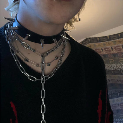 Harajuku Punk Rock Gothic Choker Necklace – PU Leather Heart Lock, Key, Spike Collar, Cosplay Accessories for Women