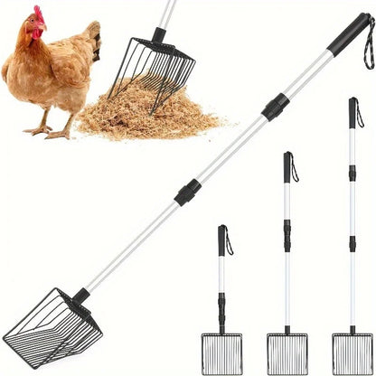 3-in-1 Adjustable Chicken Litter Scoop – Durable Metal Shovel for Easy Sifting, Ideal for Pine Pellets, Coop Cleaning Tool for Poultry Waste Removal