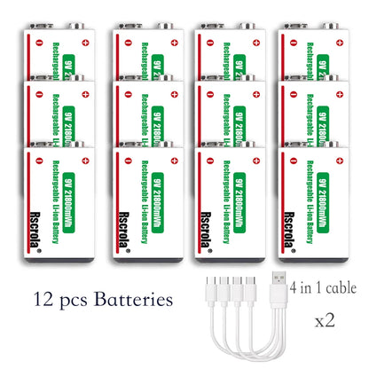 9V Lithium-Ion Rechargeable Battery 21800mWh – High-Capacity Power for Guitar, Microphone, Smoke Detector & Pedals with Cable