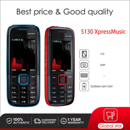 Original Unlocked Nokia 5130 XpressMusic – 2G Mobile Phone with Russian, Arabic, Hebrew & English Keyboard