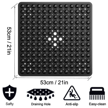 53×53cm Square PVC Shower Mat – Anti-Slip Bath Floor Pad with Suction Cups for Safety in Bathtub & Bathroom