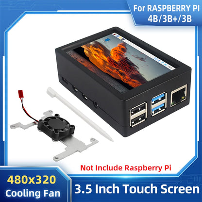 Raspberry Pi 3.5" Touch Screen LCD Display - 480×320 TFT with Optional Case & Cooling Fan for Pi 4B/3B+/3B
