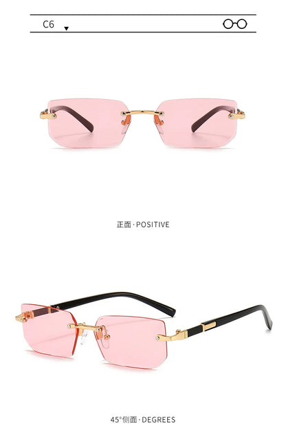 Rimless Rectangle Sunglasses — Fashion Small Square Shades for Men & Women, Summer Travel Eyewear