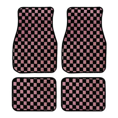 4PCS Universal Checkered Car Floor Mats - Anti-Slip Front & Rear Checkerboard Auto Carpet Foot Mats