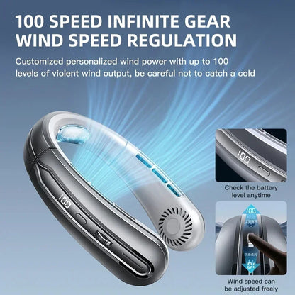 8000mAh Bladeless Neck Fan – Portable USB Rechargeable Hanging Fan with LED Digital Display, Silent Mini Personal Air Cooler for Travel & Outdoor Use