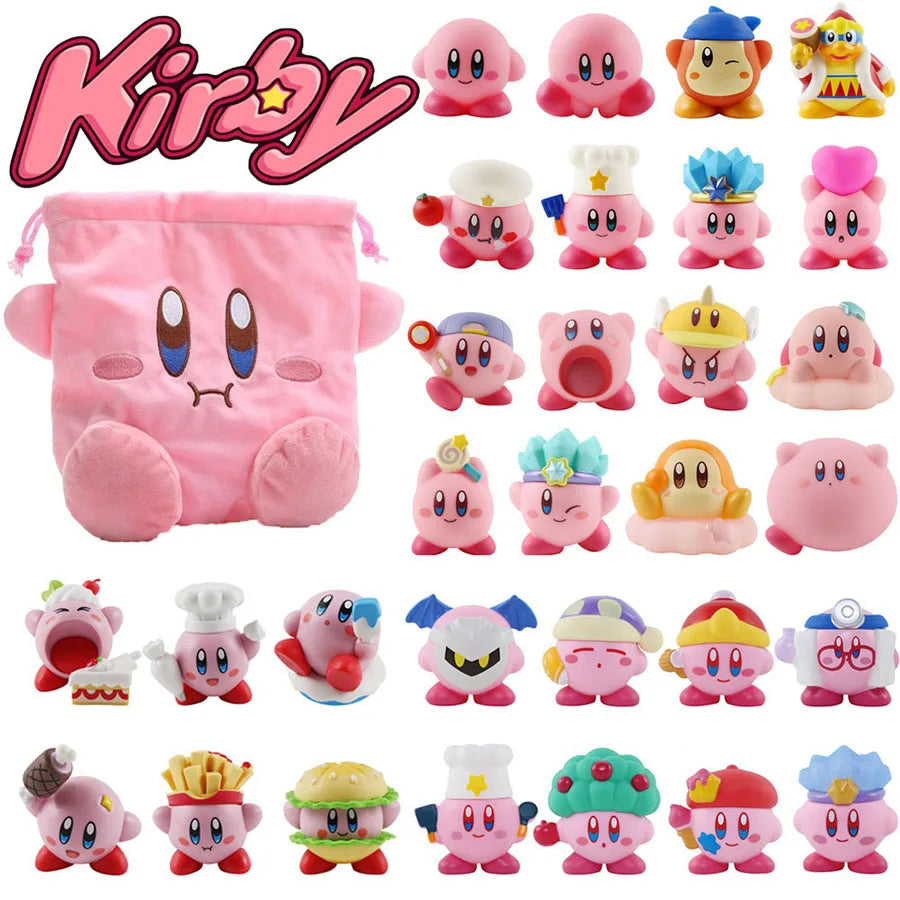 Star Kirby Action Figures — Cute PVC Toys with Cartoon Drawstring Storage Bag, Pocket-Sized Action Figures