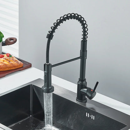 Matte Black Kitchen Sink Faucet - One Handle Spring Hot & Cold Water Tap, Deck Mounted Bathroom & Kitchen Mixer Tap